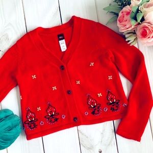 Tea Collection Red Cardigan with Embroidery